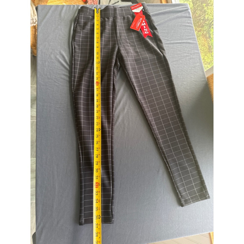 Butterfly by Maze Collection Scuba Plaid Slim Pants Black White Windowpane S - Picture 5 of 6